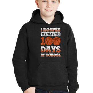 Hooped My Way 100 Days School Basketball 100th Day Boys Kids Hoodie 2 4