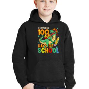 I Crushed 100 Days of School Dinosaur Monster Truck Gift Boy Hoodie 2 4