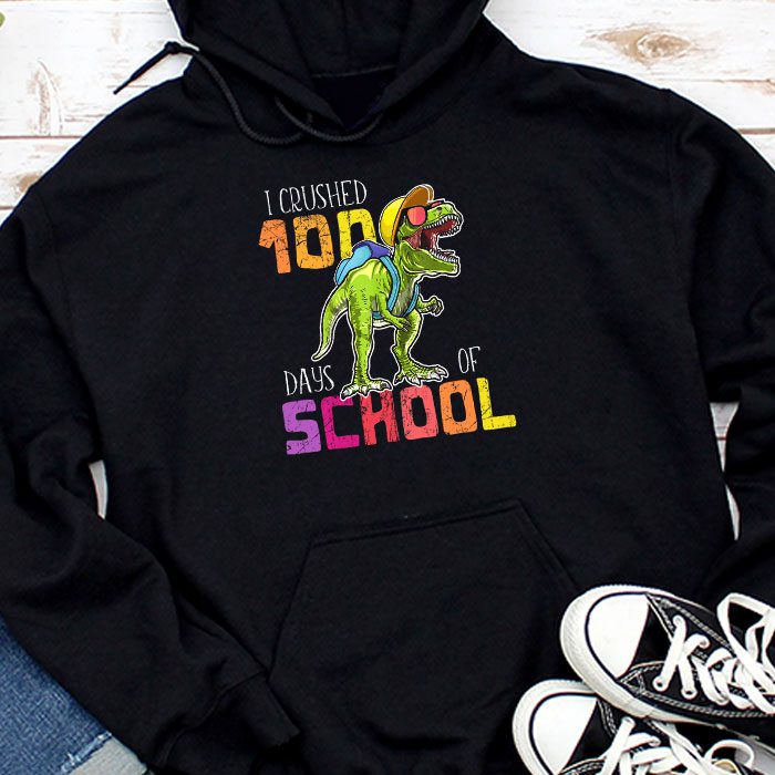 I Crushed 100 Days of School Dinosaur Monster Truck Gift Boy Hoodie