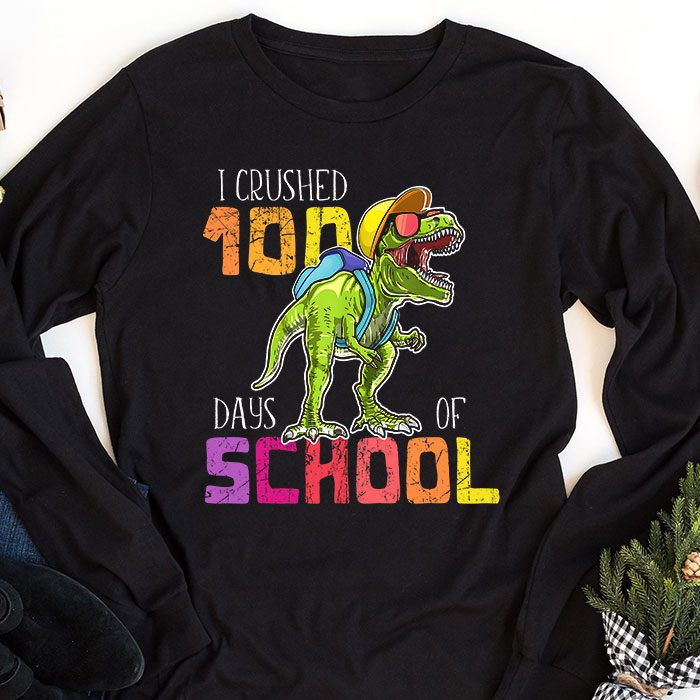 I-Crushed-100-Days-of-School-Dinosaur-Monster-Truck-Gift-Boy-Longsleeve-Tee-1 I Crushed 100 Days of School Dinosaur Monster Truck Gift Boy Longsleeve Tee 1 1