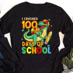 I Crushed 100 Days of School Dinosaur Monster Truck Gift Boy Longsleeve Tee 1 4