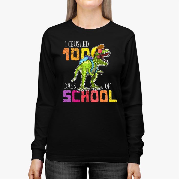 I-Crushed-100-Days-of-School-Dinosaur-Monster-Truck-Gift-Boy-Longsleeve-Tee-2 I Crushed 100 Days of School Dinosaur Monster Truck Gift Boy Longsleeve Tee 2 1
