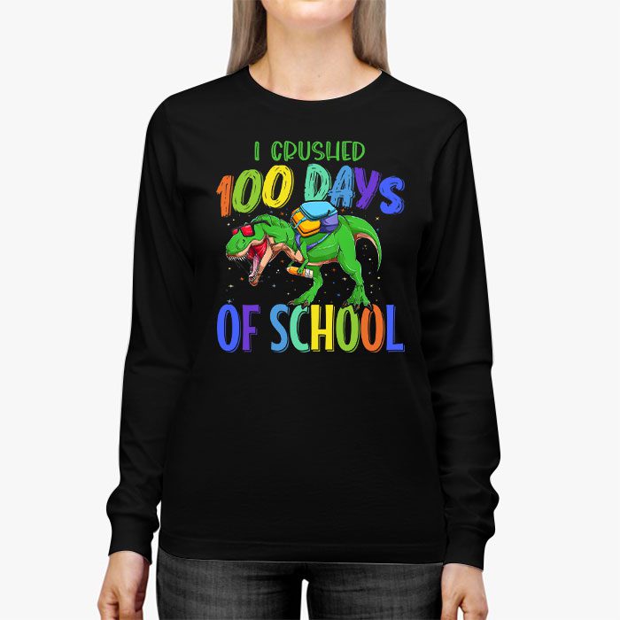 I-Crushed-100-Days-of-School-Dinosaur-Monster-Truck-Gift-Boy-Longsleeve-Tee-2 I Crushed 100 Days of School Dinosaur Monster Truck Gift Boy Longsleeve Tee 2 2