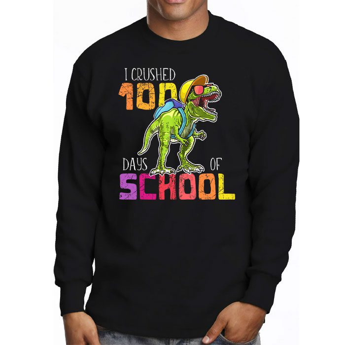 I-Crushed-100-Days-of-School-Dinosaur-Monster-Truck-Gift-Boy-Longsleeve-Tee-3 I Crushed 100 Days of School Dinosaur Monster Truck Gift Boy Longsleeve Tee 3 1