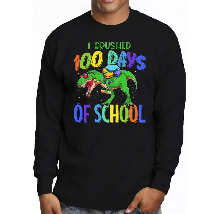 I-Crushed-100-Days-of-School-Dinosaur-Monster-Truck-Gift-Boy-Longsleeve-Tee-3 I Crushed 100 Days of School Dinosaur Monster Truck Gift Boy Longsleeve Tee 3 2