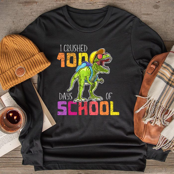 I Crushed 100 Days of School Dinosaur Monster Truck Gift Boy Longsleeve Tee