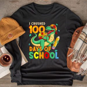 I Crushed 100 Days of School Dinosaur Monster Truck Gift Boy Longsleeve Tee