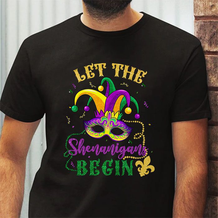 Mardi Gras Costume Let The Shenanigans Begin Mask T Shirt 2 4