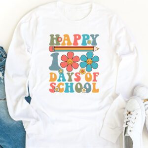 Retro 100 Days of School Teachers Kids Groovy 100th Day Longsleeve Tee 1 1