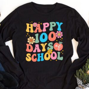 Retro 100 Days of School Teachers Kids Groovy 100th Day Longsleeve Tee 1 3