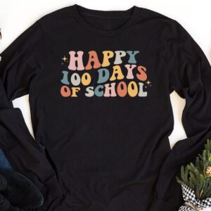 Retro 100 Days of School Teachers Kids Groovy 100th Day Longsleeve Tee 1