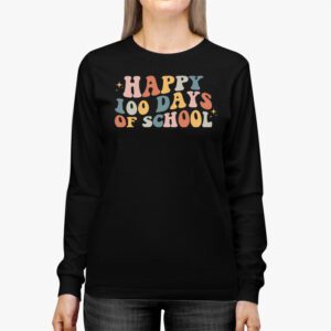 Retro 100 Days of School Teachers Kids Groovy 100th Day Longsleeve Tee 2