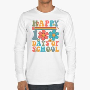 Retro 100 Days of School Teachers Kids Groovy 100th Day Longsleeve Tee 3 1