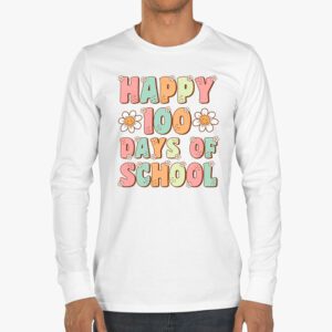 Retro 100 Days of School Teachers Kids Groovy 100th Day Longsleeve Tee 3 4