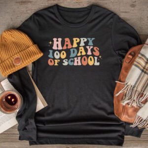 Retro 100 Days of School Teachers Kids Groovy 100th Day Longsleeve Tee