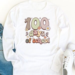 Retro Groovy 100 Days Happy 100th Day Of School Teacher Kids Longsleeve Tee 1 1