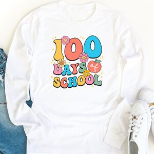 Retro Groovy 100 Days Happy 100th Day Of School Teacher Kids Longsleeve Tee 1 2