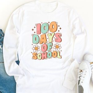 Retro Groovy 100 Days Happy 100th Day Of School Teacher Kids Longsleeve Tee 1 3