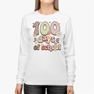 Retro Groovy 100 Days Happy 100th Day Of School Teacher Kids Longsleeve Tee 2 1