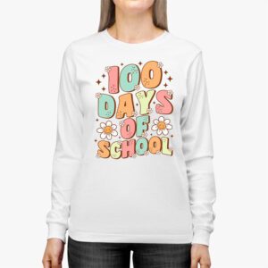 Retro Groovy 100 Days Happy 100th Day Of School Teacher Kids Longsleeve Tee 2 3