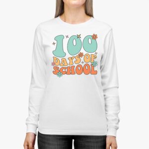 Retro Groovy 100 Days Happy 100th Day Of School Teacher Kids Longsleeve Tee 2 4