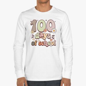 Retro Groovy 100 Days Happy 100th Day Of School Teacher Kids Longsleeve Tee 3 1