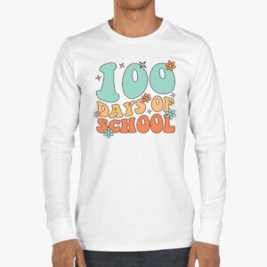 Retro Groovy 100 Days Happy 100th Day Of School Teacher Kids Longsleeve Tee 3 4