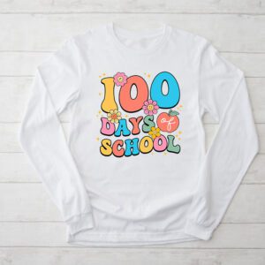 Retro Groovy 100 Days Happy 100th Day Of School Teacher Kids Longsleeve Tee
