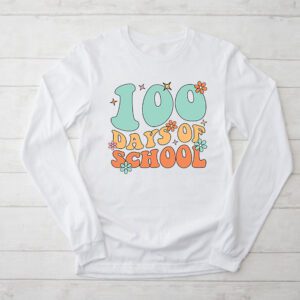 Retro Groovy 100 Days Happy 100th Day Of School Teacher Kids Longsleeve Tee