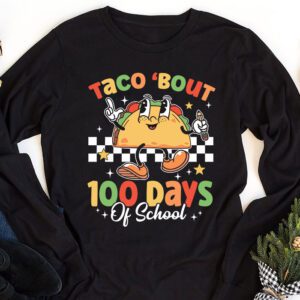 Retro Groovy 100th Day Teacher Taco Bout 100 Days of School Longsleeve Tee 1 2