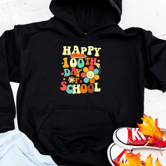 Retro Groovy Happy 100 Days Of School Teacher And Student Hoodie