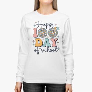 Retro Groovy Happy 100 Days Of School Teacher And Student Longsleeve Tee 2 3
