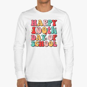 Retro Groovy Happy 100 Days Of School Teacher And Student Longsleeve Tee 3