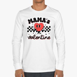 Retro Groovy Mama is My Valentine Cute Heart Boys Girls Kids Longsleeve Tee 3 2