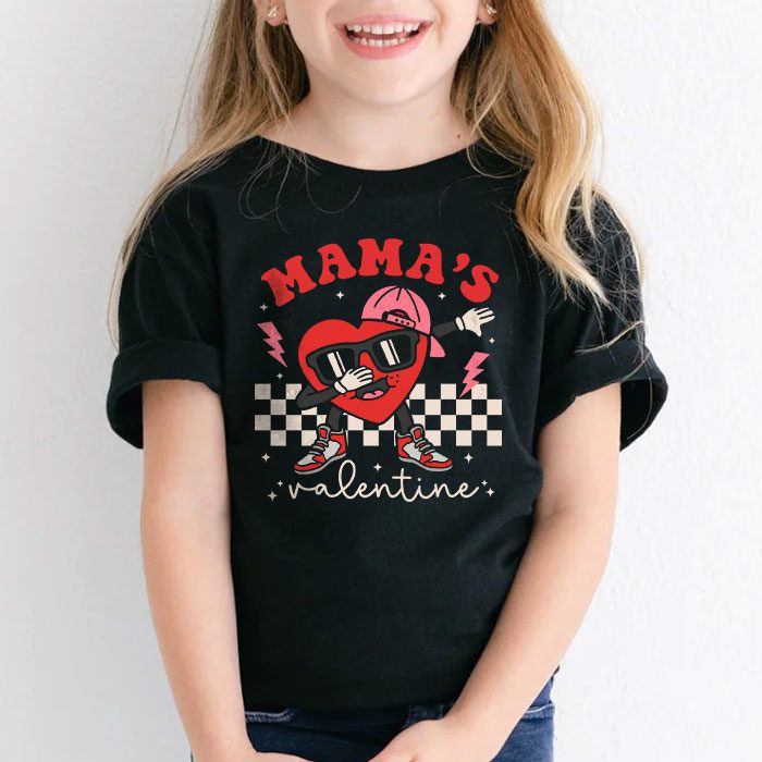 Retro Groovy Mama is My Valentine Cute Heart Boys Girls Kids T Shirt 1 4