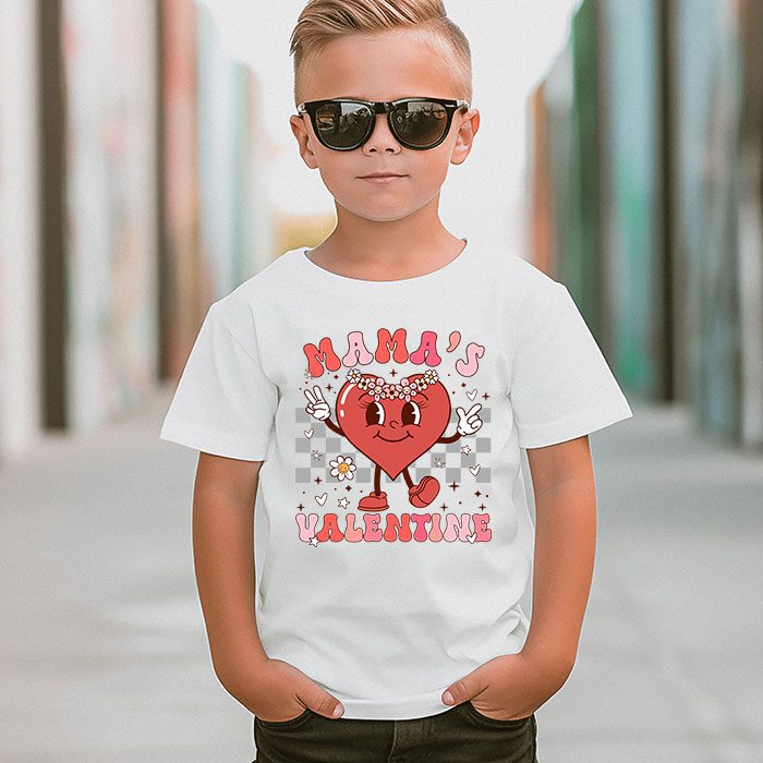 Retro Groovy Mama is My Valentine Cute Heart Boys Girls Kids T Shirt 2
