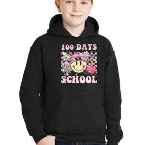 Teacher Kids Retro Groovy 100 Days Happy 100th Day Of School Hoodie 2 1