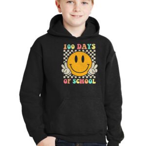 Teacher Kids Retro Groovy 100 Days Happy 100th Day Of School Hoodie 2 3