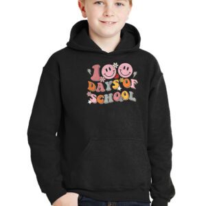 Teacher Kids Retro Groovy 100 Days Happy 100th Day Of School Hoodie 2