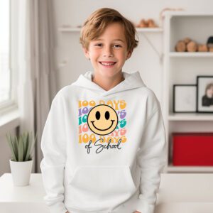 Teacher Kids Retro Groovy 100 Days Happy 100th Day Of School Hoodie 3 5