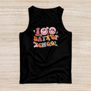 Teacher Kids Retro Groovy 100 Days Happy 100th Day Of School Tank Top