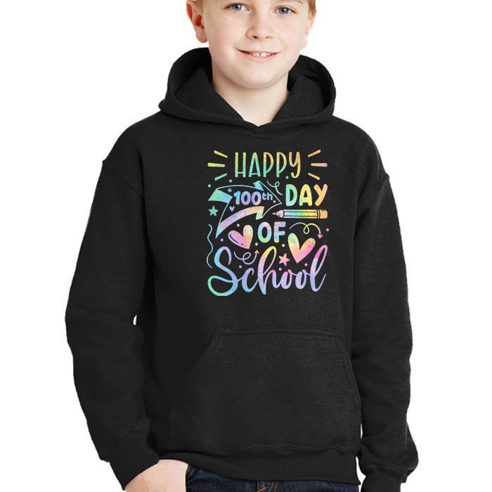 Tie-Dye-Happy-100th-Day-Of-School-Teachers-Students-Kids-Hoodie-2 Tie Dye Happy 100th Day Of School Teachers Students Kids Hoodie 2