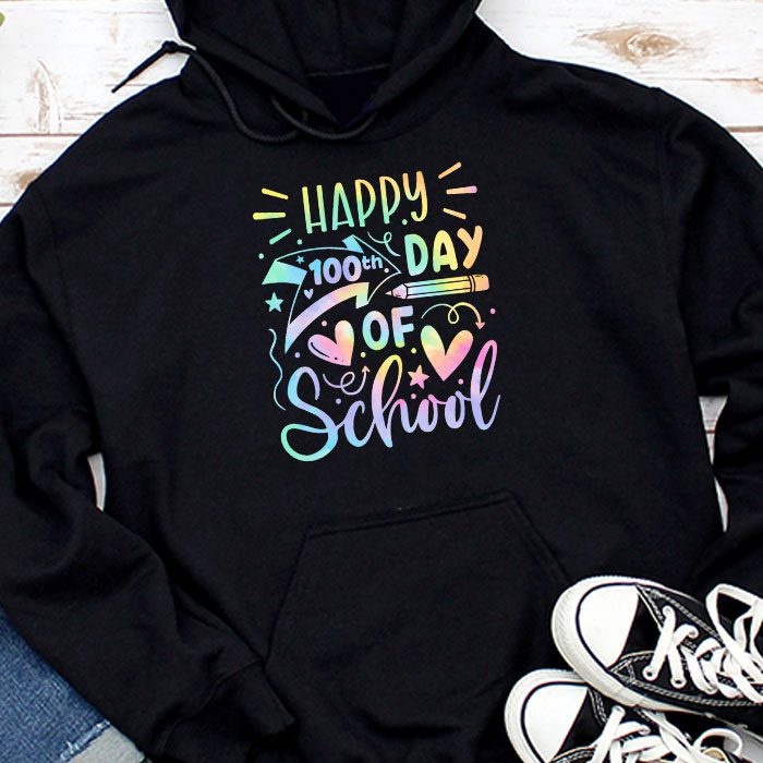 Tie-Dye-Happy-100th-Day-Of-School-Teachers-Students-Kids-Hoodie Tie Dye Happy 100th Day Of School Teachers Students Kids Hoodie