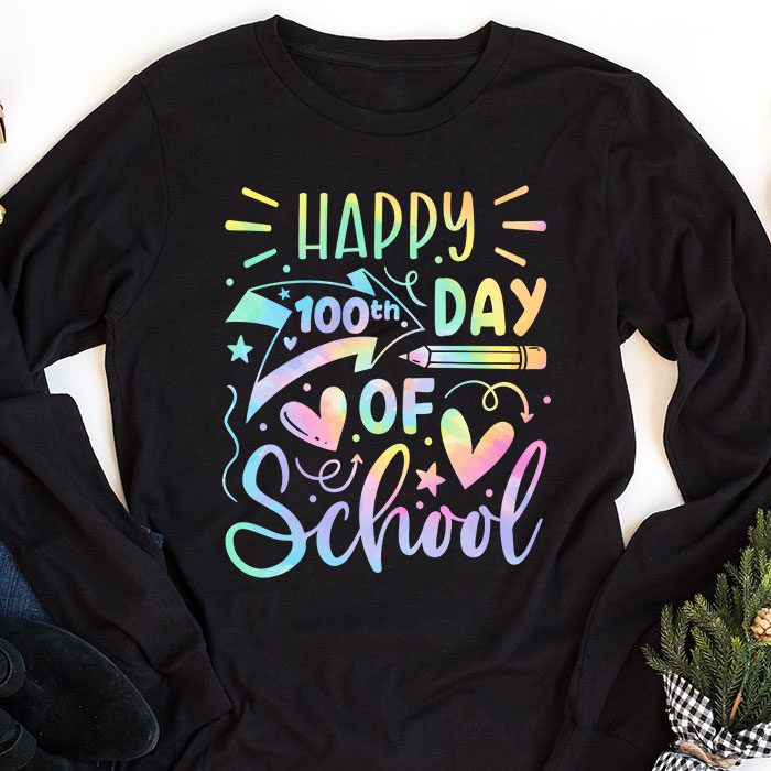 Tie-Dye-Happy-100th-Day-Of-School-Teachers-Students-Kids-Longsleeve-Tee-1 Tie Dye Happy 100th Day Of School Teachers Students Kids Longsleeve Tee 1