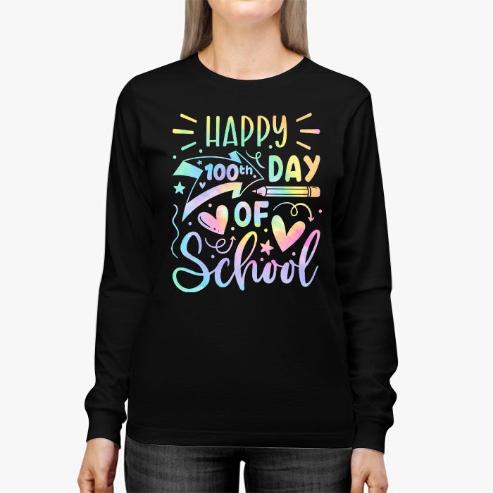 Tie-Dye-Happy-100th-Day-Of-School-Teachers-Students-Kids-Longsleeve-Tee-2 Tie Dye Happy 100th Day Of School Teachers Students Kids Longsleeve Tee 2