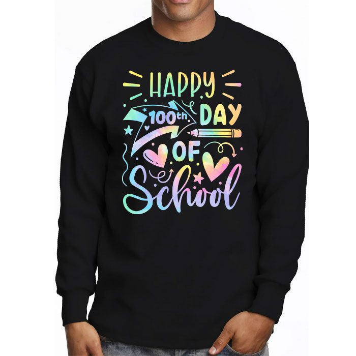 Tie-Dye-Happy-100th-Day-Of-School-Teachers-Students-Kids-Longsleeve-Tee-3 Tie Dye Happy 100th Day Of School Teachers Students Kids Longsleeve Tee 3