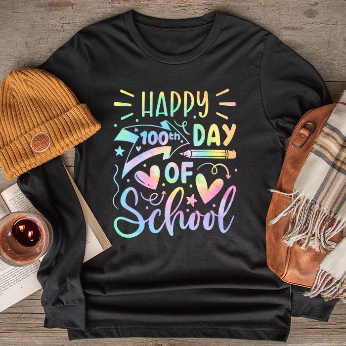 Tie-Dye-Happy-100th-Day-Of-School-Teachers-Students-Kids-Longsleeve-Tee Tie Dye Happy 100th Day Of School Teachers Students Kids Longsleeve Tee