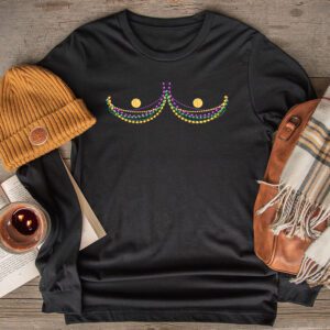 Boobshirt Mardi Gras 2024 Shirt Funny Beads Boobs Outline Longsleeve Tee