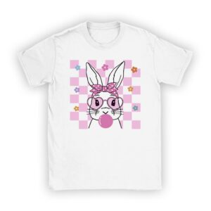 Cute Bunny Rabbit Face Groovy Glasses Girl Happy Easter Day T-Shirt