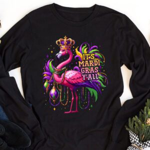 Funny Carnival Party Gift Idea Flamingo Mardi Gras Longsleeve Tee 1